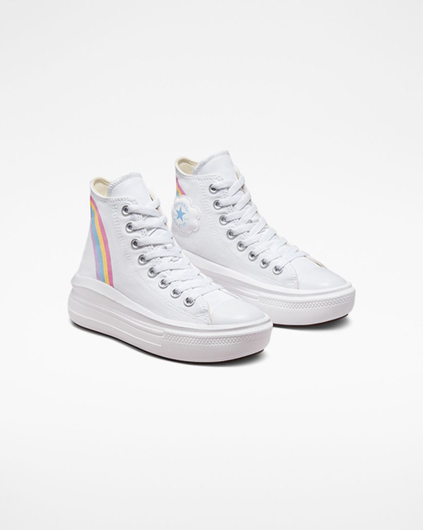 Sapatos Plataforma Converse Chuck Taylor All Star Move Rainbow Cloud Cano Alto Menina Branco Azuis Rosa | PT I043891